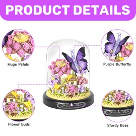 JOAASU Flower Bouquet Building Set, 582 Pcs Butterfly Flower Bouquet Micro Mini Building Set, Flower Bouquet Building, Butterfly Flower Building Set with Dust Cove Gift for Mom Wife Girlfriend, Purple