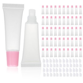 COSIDEA 50pcs 10ml refillable lip balm containers pink lip gloss tubes empty squeeze tube bottles in bulk