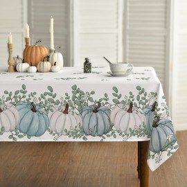 Horaldaily Autumn Table Linen, 84 x 84 cm, Square, Thanksgiving Day, Autumn Harvest, Blue Pumpkin, Eucalyptus Tablecloth for Party, Picnic, Dinner Decor