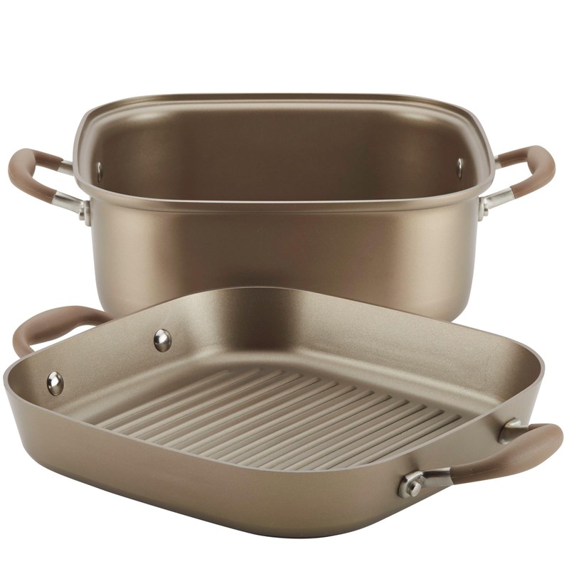 Anolon Advanced Nonstick 2-in-1 Deep Grill Pan and Square Roaster