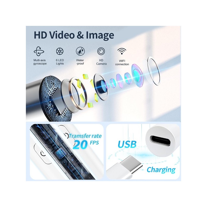 전문가용 스마트 귀지 제거기 1080P HD 카메라 LED 조명 WiFi