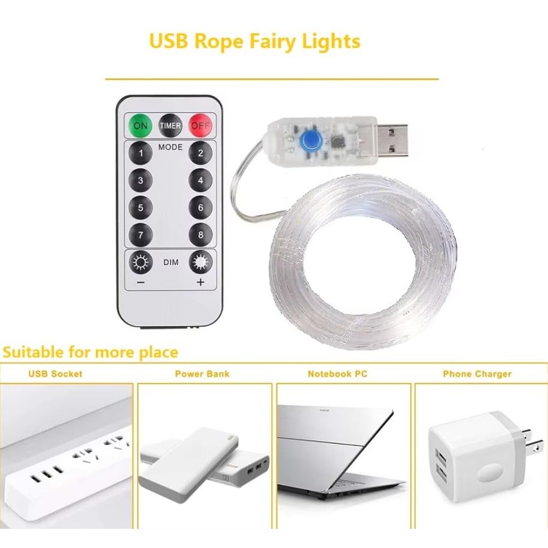 Volunx USB Fairy Lights Blue 2/5/10m Copper USB Plug in,