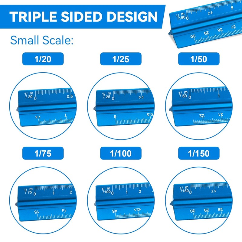 Professional Triangular Ruler, 30 cm, Made of Metal Ruler, 30