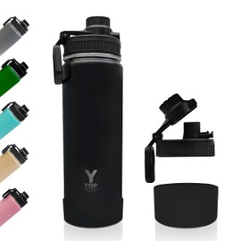 Y TOP 24 oz Insulated Stainless Steel Water Bottle – Vacuum Double Wall, Flip Top Lid with Safety Lock, Leak Proof & BPA Free, Keeps Cold 48H / Hot 24H, Carry Handle for Sports, Travel, School (Black)