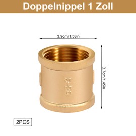 Brass Sleeve 1 Inch, Pack of 2 Double Nipple 1 Inch Female / Female Female Socket Brass, Female Thread Brass Connector Adapter Double Sleeve Connection Nipple 1 Inch Connector for Pipe Connection