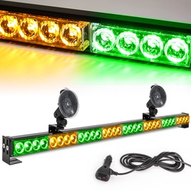 Amber/Green Emergency Strobe Light Bar 36 In 13 Flash Patterns Traffic Advisor Warning Hazard Windshield Safety Lights Bar with Cigar Lighter for Vehicles, Truck (35.5 Inch, Yellow/Green 32 Led)