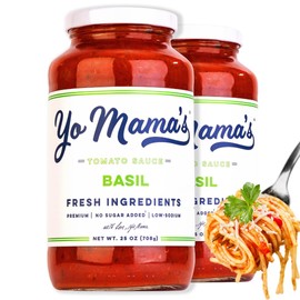 Yo Mama's Foods Keto Tomato Basil Pasta Sauce - Pack of (2) - No Sugar Added, Low Carb, Low Sodium, Vegan, Gluten Free, Paleo Friendly, and Made with Whole, Non-GMO Tomatoes