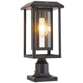 SCNYCUL Solar Lamp Post Lights for Outdoor with Pier Mount Base, Waterproof Pole Lights Head with Dusk to Dawn Sensor, Exterior Solar Powered Pillar Lights Fixture for Yard, Garden, Pathway, Black