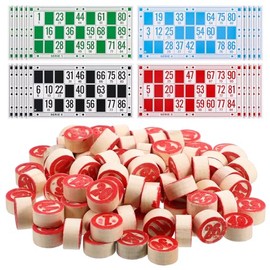Totority Juego de lotería rusa Juego de tarjetas de bingo de madera, 48 tarjetas, 90 piezas                                                           