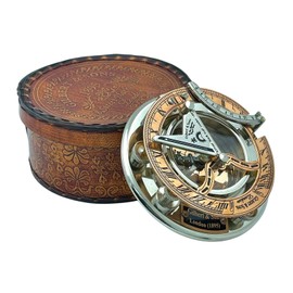 WOANIN Antique Brass & Copper Sundial Compass silver Clock in Box Gift Sun Clock Ship Replica Watch Anniversary Sundial Compass Gift for Him or Her