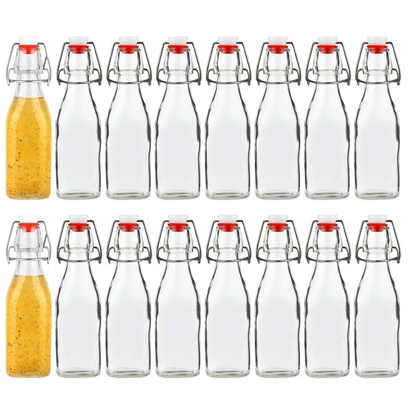 Encheng 8oz Glass Bottles With With Air Tight Lids,Beer Bottles For Home Brewing 250ml,Kombucha Bottles For Beverages,Kefir,Food Storage,Leak Proof,Dishware Safe 16 Pack …