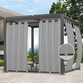 Easy-Going Outdoor Curtains Waterproof Windproof Weatherproof Curtain for Patio, Cabana, Porch, Pergola and Gazebo, Grommet Top and Tab Bottom Drape, 2panels, 54x96 inch, Light Grey