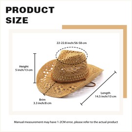 Western Straw Cowboy Hats for Womens/Mens Sparkly Cowgirl Hat for Holiday Woven Sun Hat Vacation Beach Sun Hat with Wide Brim,Khaki