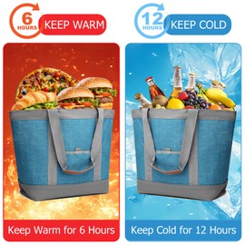Insulated Cooler Bag Leakproof Thermal Insulation Collapsible Soft Sided Cooler Tote with Zippered, Reusable Freezer Bag for Grocery Shopping, Food Delivery, Picnic, Travel, Blue