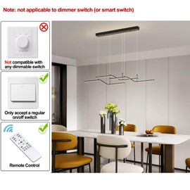 Siittoo Modern Black Pendant Light, 45W Dimmable LED Chandelier Lighting Fixture with Remote, 3-Light Wave Linear Hanging Pendant Light Fixture for Dining Room Kitchen Island Restaurant (52'')