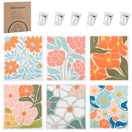 Needbrock 6 Pack Swedish Dishcloths for Kitchen,Abstract Floral Dish Towels with Clips, Reusable Paper Towels Washable Absorbent Cellulose Sponge Cloths No Odor for Cleaning Home Kitchen