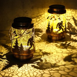 Glooglitter 2 Pieces Bigfoot Solar Lanterns Sasquatch Gift Outdoor Waterproof Hanging Bigfoot Solar Lights Yard Decor Lamp Metal Decorative LED Lanterns for Yard Patio Lawn Tabletop Garden