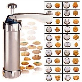 YOOUSOO Cookie Press Maker Kit, Spritz Cookie Maker Machine For Baking, For DIY Biscuit Maker and Decoration with 20 Cookie Discs and 4 Piping Tips (Stainless Steel)