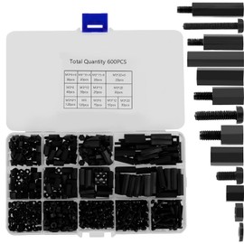 600Pcs M3 Male Female Hex Spacer Standoffs Screws Set Nylon Standoffs and Screws Assortment Kit Sturdy Screw Nut and Threaded Pillar Set for PCB Boards Toy Cars Fulasun(Black)
