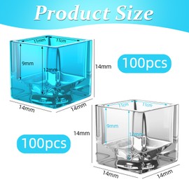 ATOMUS 200pcs Tattoo Ink Cups Square Clear Pigment Cup Ice Cube Shape Mixed Color Plastic Ink Container Tattoo Accessories Permanent Makeup Pigment Clear Holder(Blue and Transparent)