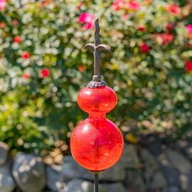 Colored Blown Glass Garden Stake with Cast Iron Finial on Top (Candy Red (Pack of 2))