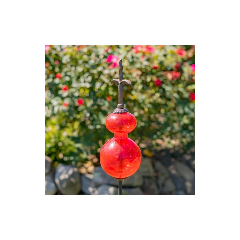 Colored Blown Glass Garden Stake with Cast Iron Finial on