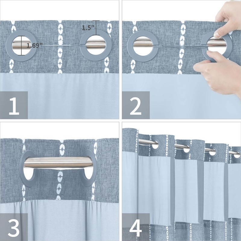 eachope No Hook Stall Shower Curtain with Snap-in Fabric Liner