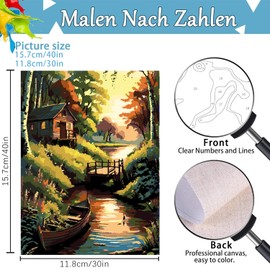 Qianbaiuk Landscape Painting by Numbers Adults, Hut by the Lake, Paint by Numbers Adults, DIY Acrylic Pigment, for Art Home Decor (12 x 16 Inches)