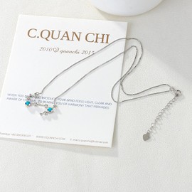 C·QAUN CHI Opal Horoscope Zodiac Pendant Necklace 925 Sterling Silver Chains Necklace for Women Jewelry