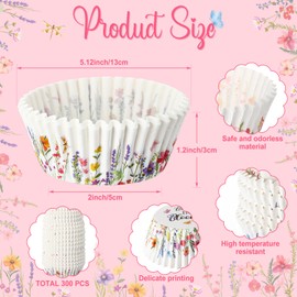 Vesici 300 Counts Wildflower Mini Cupcake Liners Disposable Cupcake Cups Wildflower Paper Baking Cups Wrappers for Ice Cream Snack Birthday Baking Baby Shower Celebration Tea Party Supplies