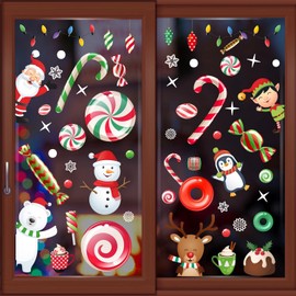 WALPLUS Christmas Window Stickers Clings Xmas Decoration Sale Clearance Reusable Double-Sided Print Decals for Glass Living Room Windows Display Candy Winterland with Friends 110 Pieces