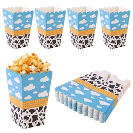 SAVITA 24pcs Cartoon Story Theme Popcorn Boxes, Cow Pattern Toy Inspired Snack Candy Goodie Treat Box Cookie Box Popcorn Containers Holders for Boys and Girls Birthday Party Favor