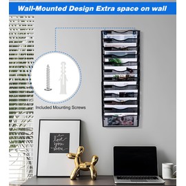 Solinxe Wall File Holder, 12 Pockets Hanging File Folder, Paper Organizer Storage, Document Rack, Mail Holder, Magazine Rack, Wall Organizer for Office, Black