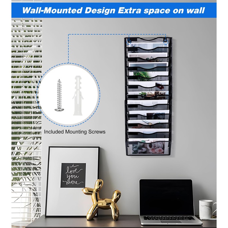 Solinxe Wall File Holder, 12 Pockets Hanging File Folder, Paper
