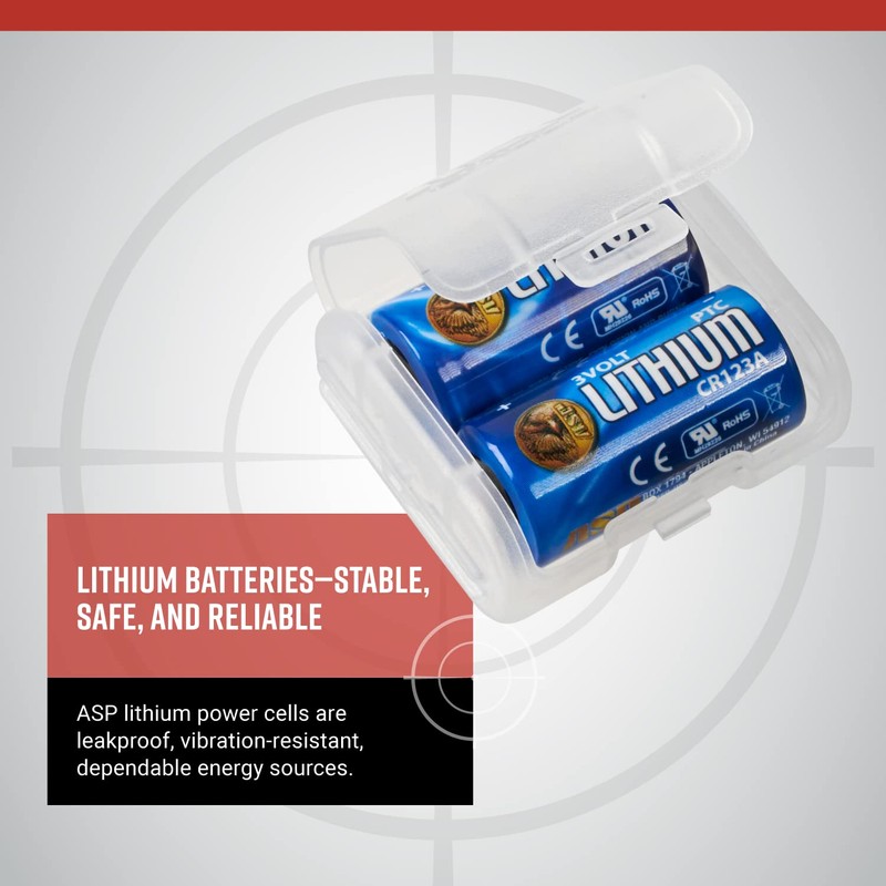 ASP CR123A 3-Volt Lithium Batteries for Tactical Flashlights, Storage Case