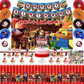 LBLS 98PCS Rox lox Birthday Party Decorations, Cartoon Theme Party Supplies Include Background Cloth, Banner, Stickers, Balloons, Cupcake Toppers, Tablecloth for Kids Birthday Party