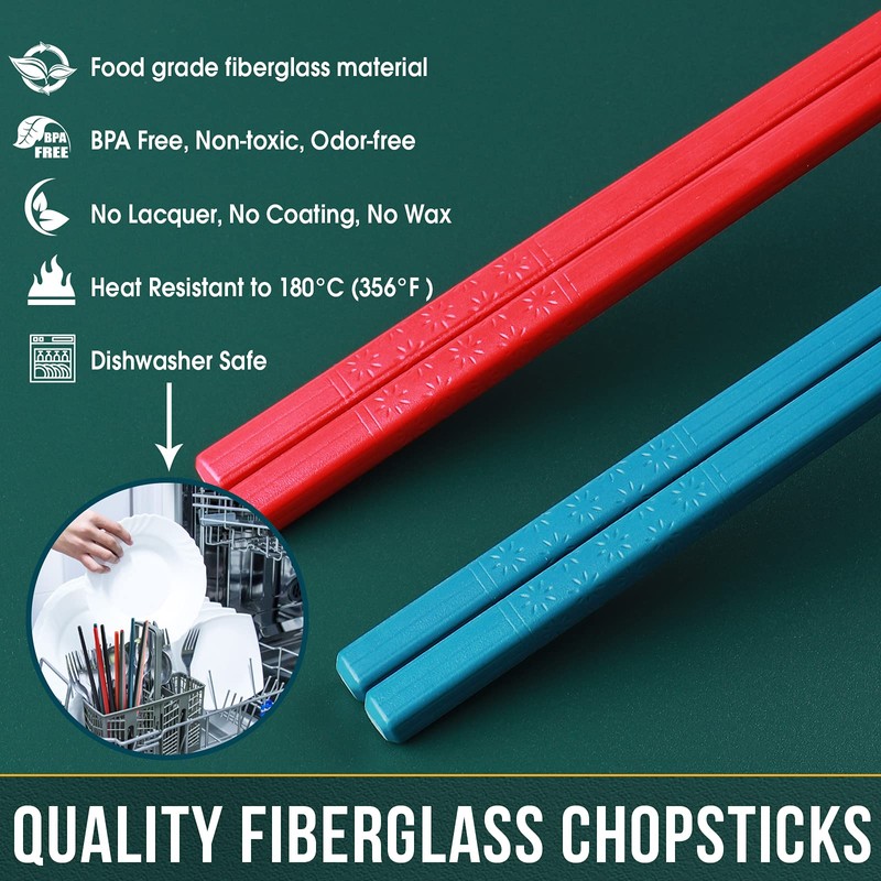 Chopsticks, GLAMFIELDS 5 Pairs Premium Reusable Multicolour Chopsticks for Sushi