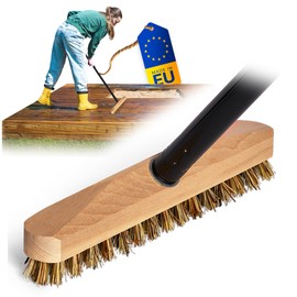 Wooden Scrubber with Bristles Wiper with Thread and Plug-In Handle Four Pieces - Scrubbing Brush Union Floor Brush Ideal for Cleaning Balcony Patio Garden Indoor Outdoor