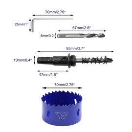 Luomorgo 2-3/4 inch 70mm Hole Saw, 1 1/4 inch Cutting Depth HSS Bi-Metal Hole Cutter with Hex Shank Drill Bit Adapter for Wood Cornhole Boards Plastic Drywall Fiberboard