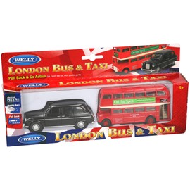 A to Z 9103 DC London Red Double Decker Bus and Black Taxi Vehicle Set, Multi