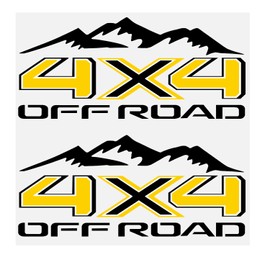 Jfbrix 2Pcs 4x4 Off Road Decal Stickers with Mountain for Truck Bedside (Yellow and Black)