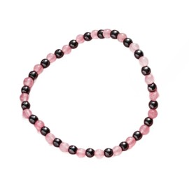 Reiju Rose Quartz & Hematite Natural Polished Beaded Bracelet Gift Wrapped