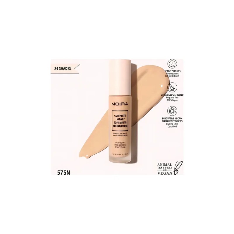 Base De Maquillaje Moira Cosmetics Soft Matte Foundation Tono 575N