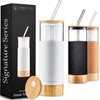 Premium 20oz Glass Tumbler Cup with Straw and Bamboo Lid