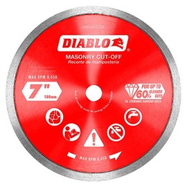 Diablo Diamond Continuous Rim Masonry Cuf-Off Disc for Granite, Marble, Porcelain and Tile - 7" Diameter, 5/8" Arbor, 1.6mm Kerf - DMADC0700