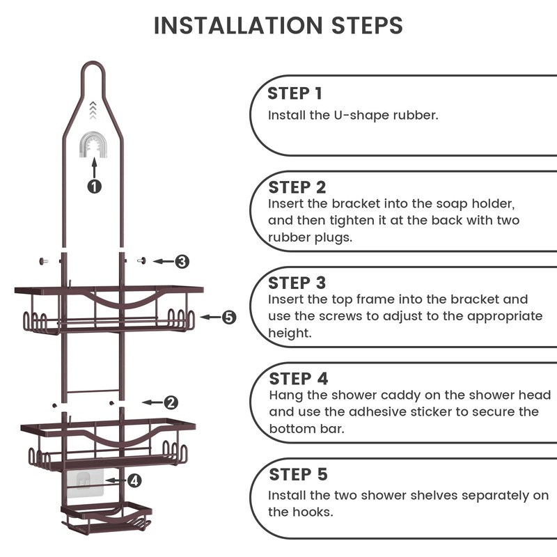 REINHARDT Shower Caddy Hanging Adjustable, Extended Length Rustproof Showers Caddy