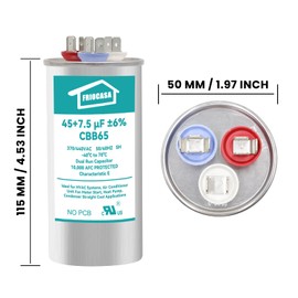45/7.5 uF 45+7.5 MFD ±6% Ac Capacitor 370V/440V 50/60Hz CBB65B Air Conditioner Capacitors for AC Unit Fan Motor Start or Pool Pump or Air Condenser Straight Cool