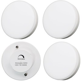 KAKEMONO Dimmable GX53 LED Light Bulb 7W, 5000K Daylight White, 50W Halogen Replacement for 120V Under Cabinet, Ceiling Lighting, Pack of 4