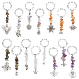 PH PandaHall 15 Styles Natural Gemstone Keychain Bees Butterflies Keyring Flower Charm Key Chains Spring Bag Charms Crystal Key Ring with Insects Pendant for Women Handbag Purse Backpack Car Keys