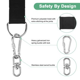 M METERXITY Tree Swing Straps Hanging Kit, 3FT Polyester Heavy Swing Rope Holds 2200LBs W Spring Snap Hooks, Swivel, Tree Protector and Carry Bag, for Swings/Hammocks, Outdoors Strap